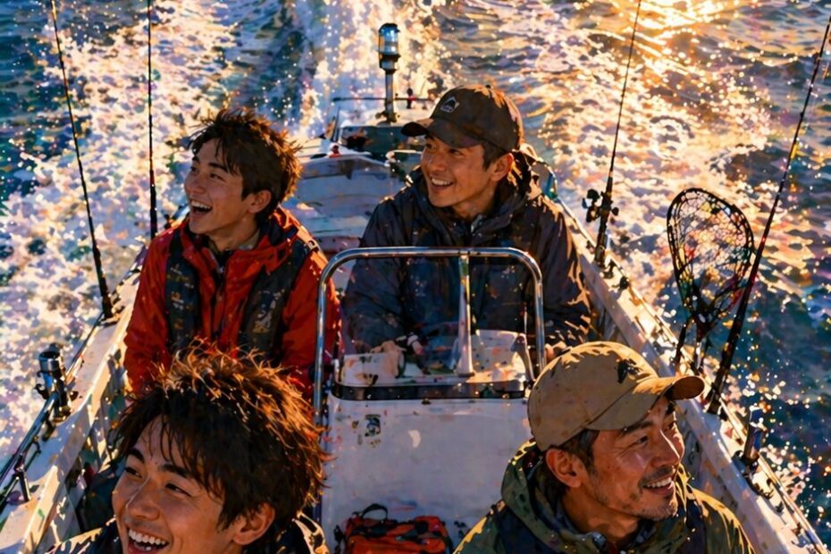 船で釣り場に楽しそうに向かう人たち