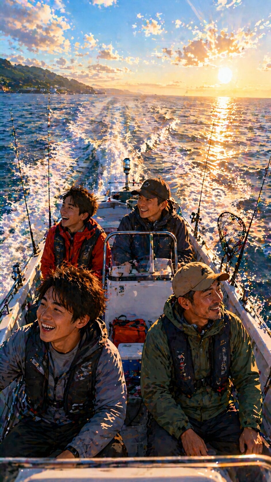 船で釣り場に楽しそうに向かう人たち