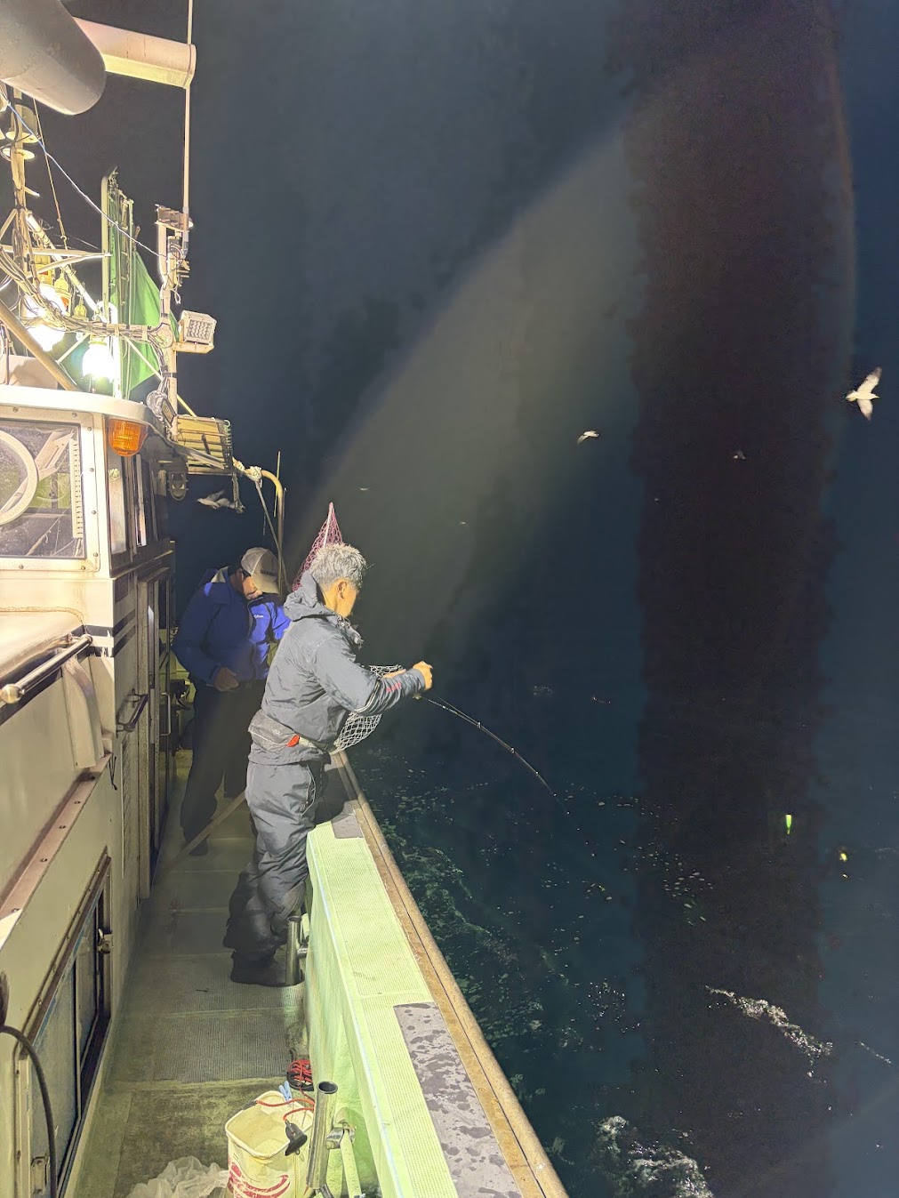 ブリとファイト中の釣り人