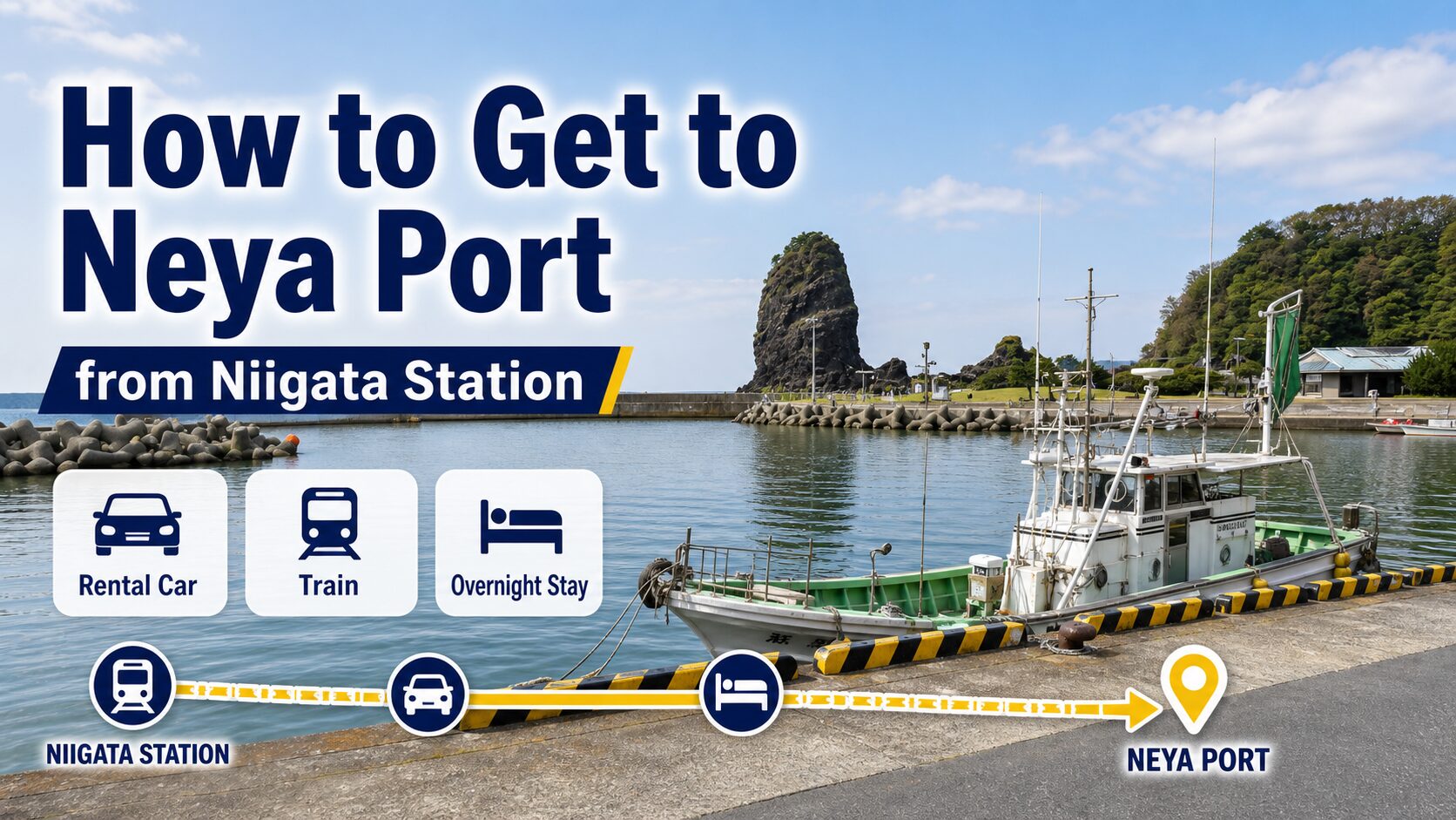 How to get to Neya Port from Niigata Station with local harbor and fishing boat