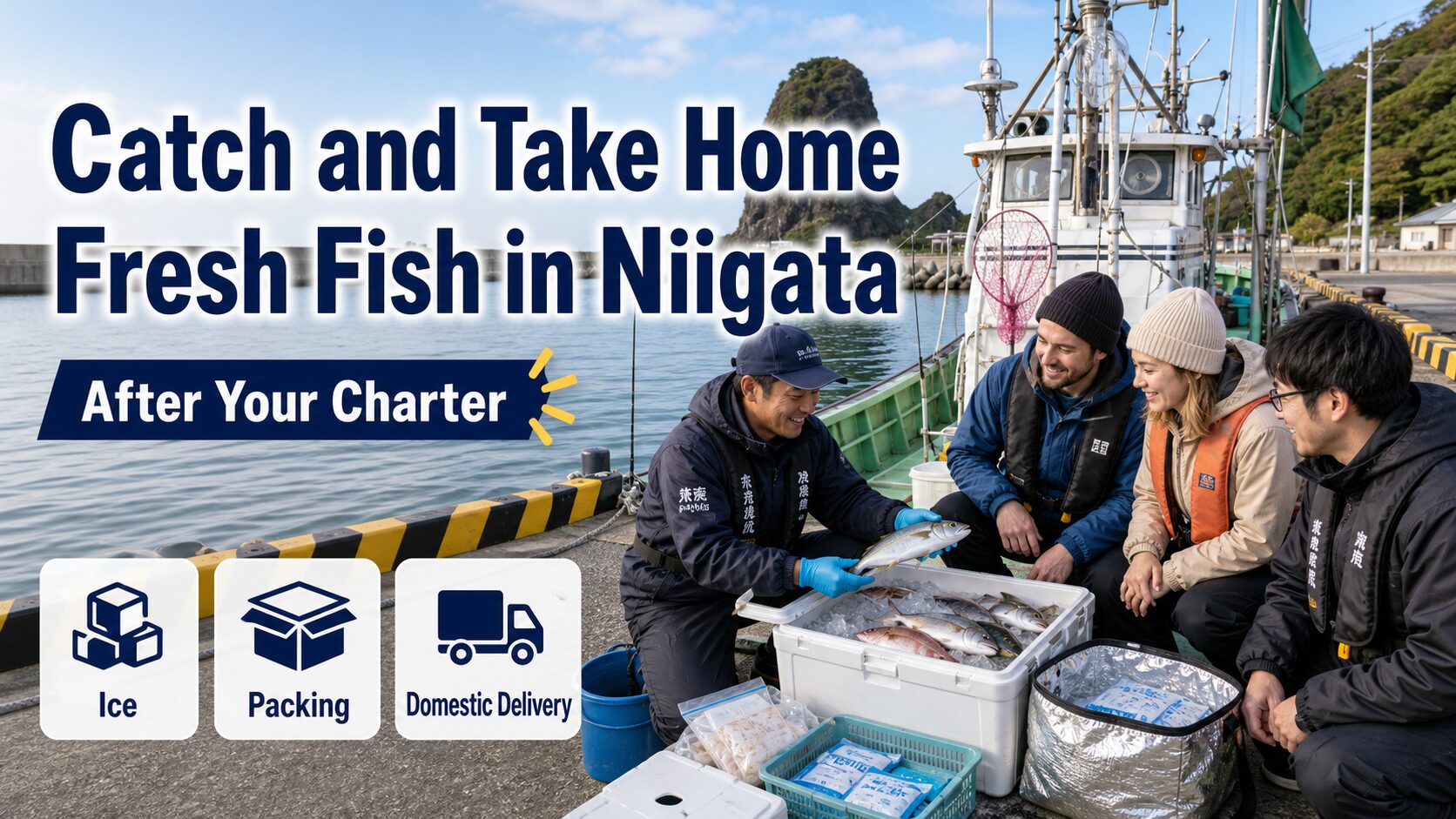 Fresh fish catch and take-home support on a Niigata private fishing charter