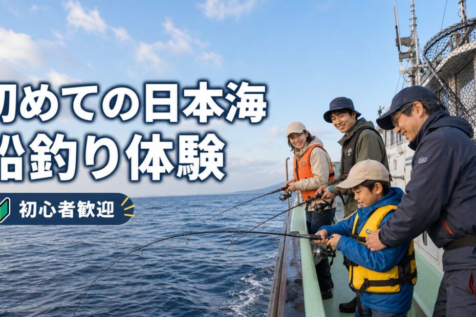 日本海で初めて船釣りをする家族
